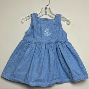 OshKosh Vintage Denim Jumper Dress, Size 24M, embroidered butterfly